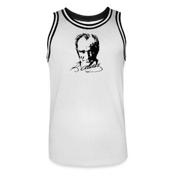 Mustafa Kemal Atatürk - Männer Basketball-Trikot - Weiß/Schwarz - Vorne - AI Model Male 185 dark (185cm)