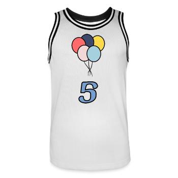 5. ANNIVERSARY. 5 YEARS. 5th ANNIVERSARY - Men's Basketball Jersey - white/black - Front - AI Model Male 185 dark (185cm)