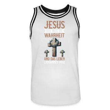 Jesus The Way The Truth and Life - Men's Basketball Jersey - white/black - Front - AI Model Male 185 dark (185cm)