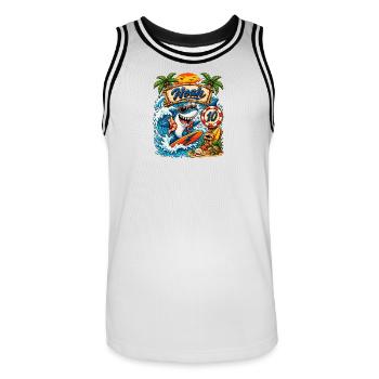 Noah surfeur Requin 10e anniversaire - Maillot de basket Homme - blanc/noir - Devant - AI Model Male 185 dark (185cm)