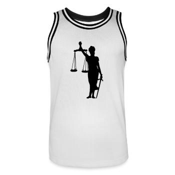 justice - Men's Basketball Jersey - white/black - Front - AI Model Male 185 dark (185cm)