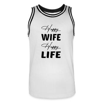 Femme heureuse heureuse vie dictons cadeau - Maillot de basket Homme - blanc/noir - Devant - AI Model Male 185 dark (185cm)