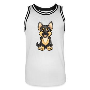 German Shepherd Hund Comic Niedlich - Männer Basketball-Trikot - Weiß/Schwarz - Vorne - AI Model Male 185 dark (185cm)