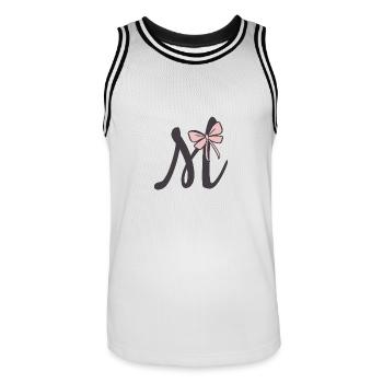 Initial letter M ribbon - Men's Basketball Jersey - white/black - Front - AI Model Male 185 dark (185cm)