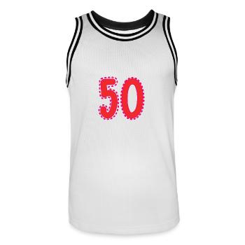 50. 50 ANS. 50e ANNIVERSAIRE. ANNIVERSAIRE 50 ANS. - Maillot de basket Homme - blanc/noir - Devant - AI Model Male 185 dark (185cm)