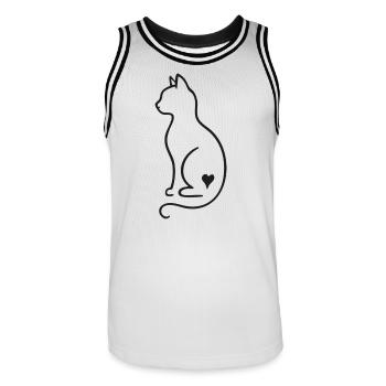 Minimalist Cat Line Art – Black Design - Men's Basketball Jersey - white/black - Front - AI Model Male 185 dark (185cm)
