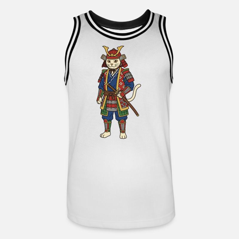 Samouraï chat - Maillot de basket Homme - blanc/noir