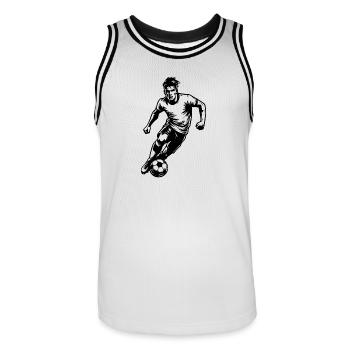 Fast soccer player with ball in attack - Men's Basketball Jersey - white/black - Front - AI Model Male 185 dark (185cm)