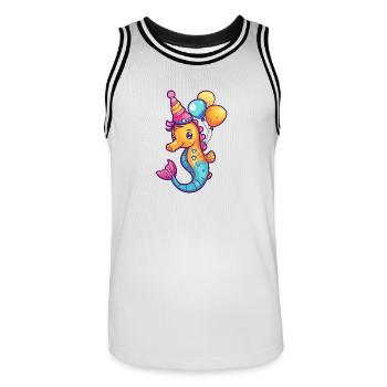 Hippocampe Anniversaire Bébé - Maillot de basket Homme - blanc/noir - Devant - AI Model Male 185 dark (185cm)
