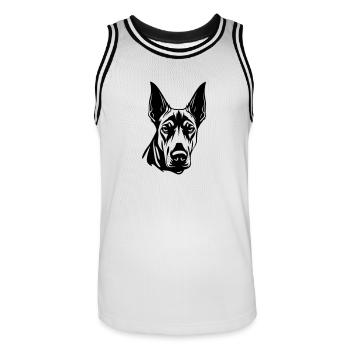 Doberman Hund Kopf - Männer Basketball-Trikot - Weiß/Schwarz - Vorne - AI Model Male 185 dark (185cm)