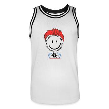 Chemise cool, t-shirt tendance, bonheur kokolores - Maillot de basket Homme - blanc/noir - Devant - AI Model Male 185 dark (185cm)