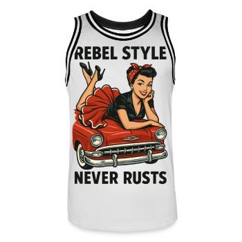 Rockabilly Pin-Up: Rebel Style Never Rusts Retro - Männer Basketball-Trikot - Weiß/Schwarz - Vorne - AI Model Male 185 dark (185cm)