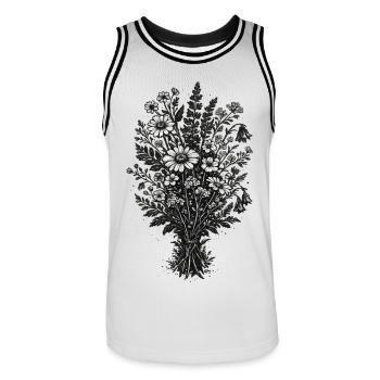 Vintage Wildflowers Linocut Botany - Men's Basketball Jersey - white/black - Front - AI Model Male 185 dark (185cm)