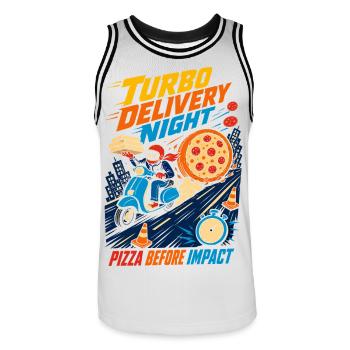 Livraison de pizza Turbo le soir - Maillot de basket Homme - blanc/noir - Devant - AI Model Male 185 dark (185cm)