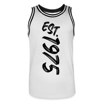 Est. 1975 - Established 1975 - Geburtstag Geschenk - Männer Basketball-Trikot - Weiß/Schwarz - Vorne - AI Model Male 185 dark (185cm)