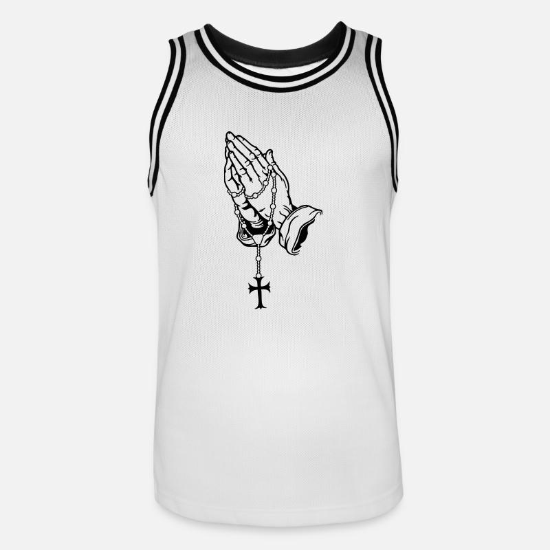 Praying Hands with Rosenkranz Basic - Men's Basketball Jersey - white/black