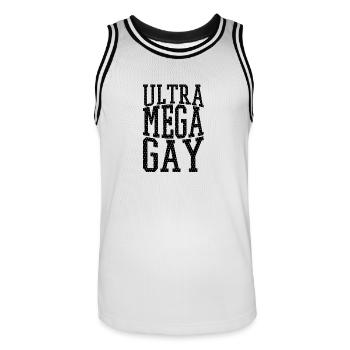T-shirts gay Ultra mega gay - Maillot de basket Homme - blanc/noir - Devant - AI Model Male 185 dark (185cm)