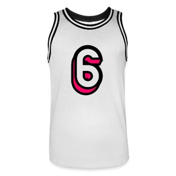 6. HERZLICHEN GLÜCKWUNSCH ZUM GEBURTSTAG. ALLES GUTE ZUM GEBURTSTAG!. ZIFFER - Männer Basketball-Trikot - Weiß/Schwarz - Vorne - AI Model Male 185 dark (185cm)