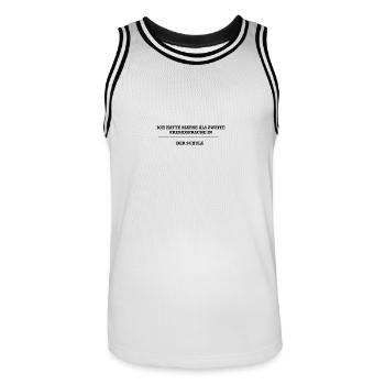T-Shirt mit Schul-Spruch - Männer Basketball-Trikot - Weiß/Schwarz - Vorne - AI Model Male 185 dark (185cm)