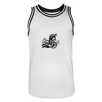 Mountain biker mountain bike - Men's Basketball Jersey - white/black - Front - AI Model Male 185 dark (185cm)