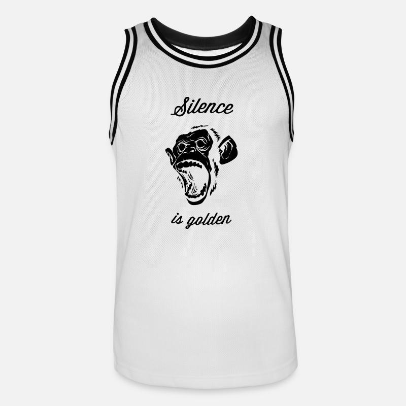 Silence is golden, Affe, Chimpanse, Brüllaffe,Chef - Männer Basketball-Trikot - Weiß/Schwarz