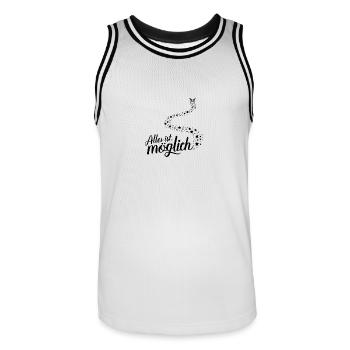 Alles ist möglich für einen Optimisten - Männer Basketball-Trikot - Weiß/Schwarz - Vorne - AI Model Male 185 dark (185cm)