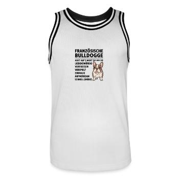 Französische Bulldogge Hund Mops - Männer Basketball-Trikot - Weiß/Schwarz - Vorne - AI Model Male 185 dark (185cm)