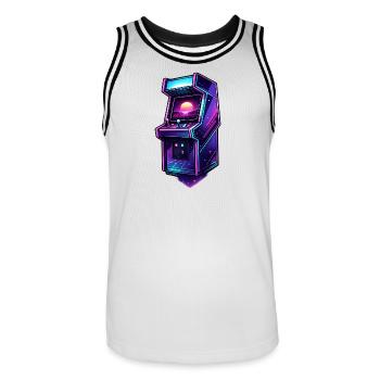 Arcade néon Crépuscule Rétro - Maillot de basket Homme - blanc/noir - Devant - AI Model Male 185 dark (185cm)