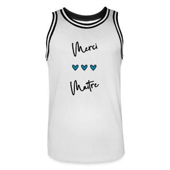 MERCI. THANKS. THANK YOU. ANNIVERSAIRE. NAISSANCE. - Maillot de basket Homme - blanc/noir - Devant - AI Model Male 185 dark (185cm)