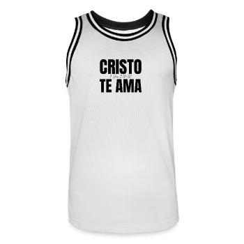 Christ Loves You - Men's Basketball Jersey - white/black - Front - AI Model Male 185 dark (185cm)