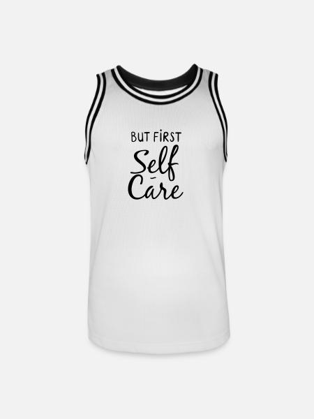 But first Self Care - Männer Basketball-Trikot - Weiß/Schwarz