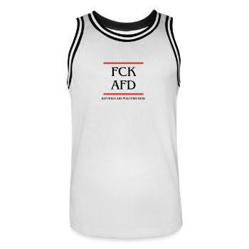 FCK AFD - LES RÉFUGIÉS SONT LES BIENVENUS ICI - Maillot de basket Homme - blanc/noir - Devant - AI Model Male 185 dark (185cm)