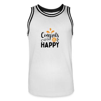 Design Congrats be happy - Maillot de basket Homme - blanc/noir - Devant - AI Model Male 185 dark (185cm)