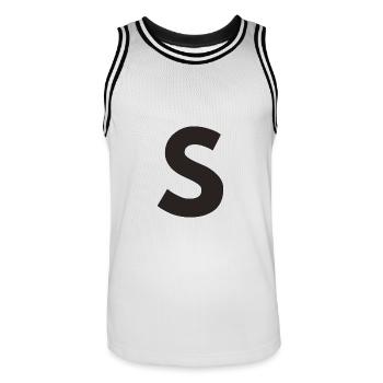 S - Männer Basketball-Trikot - Weiß/Schwarz - Vorne - AI Model Male 185 dark (185cm)