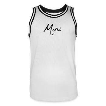 VIELEN DANK. GELIEBTE. HERZ. MEISTER. DANKE HERRIN. - Männer Basketball-Trikot - Weiß/Schwarz - Vorne - AI Model Male 185 dark (185cm)