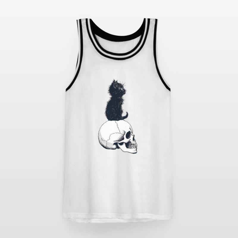 Cute kitten sitting on a skull Men's Basketball Jersey