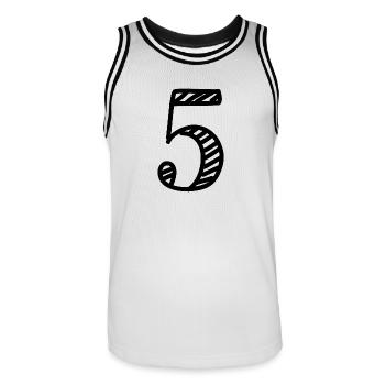 5 ANS. 5e ANNIVERSAIRE. ANNIVERSAIRE 5 ANS. 5 - Maillot de basket Homme - blanc/noir - Devant - AI Model Male 185 dark (185cm)