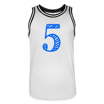 5 ANS. 5e ANNIVERSAIRE. ANNIVERSAIRE 5 ANS. 5 - Maillot de basket Homme - blanc/noir - Devant - AI Model Male 185 dark (185cm)