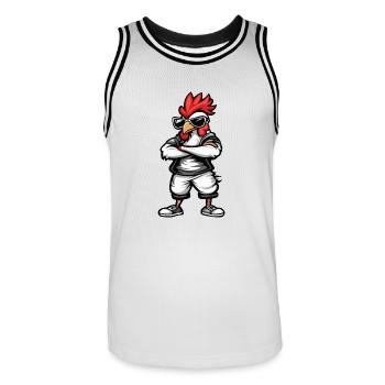 Coq Bande Dessinée Cool - Maillot de basket Homme - blanc/noir - Devant - AI Model Male 185 dark (185cm)