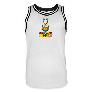 Osterhase im Ei mit Spruch - Männer Basketball-Trikot - Weiß/Schwarz - Vorne - AI Model Male 185 dark (185cm)