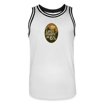 Life starts at 6% - Men's Basketball Jersey - white/black - Front - AI Model Male 185 dark (185cm)