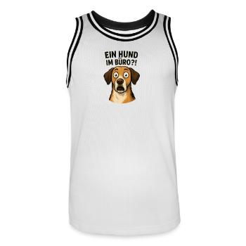 Un chien au bureau ?! – Drôle pour le bureau - Maillot de basket Homme - blanc/noir - Devant - AI Model Male 185 dark (185cm)