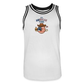 Cowboy America – Burger, Baby! 🤠🍔🇺🇸 - Männer Basketball-Trikot - Weiß/Schwarz - Vorne - AI Model Male 185 dark (185cm)