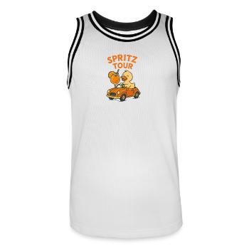 Spritz Tour mit Ente – Lustiges Sommer-Shirt für A - Männer Basketball-Trikot - Weiß/Schwarz - Vorne - AI Model Male 185 dark (185cm)