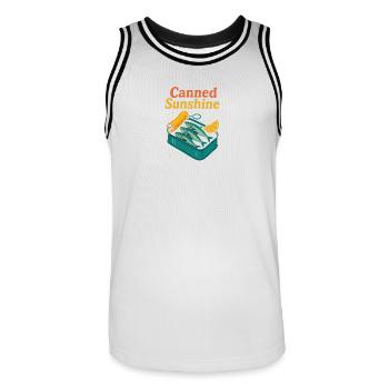 Soleil en conserve – Thé Pop-Art à la sardine - Maillot de basket Homme - blanc/noir - Devant - AI Model Male 185 dark (185cm)