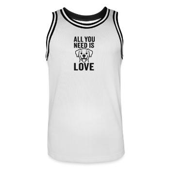 All You Need Is Love – Hundeliebhaber Design - Männer Basketball-Trikot - Weiß/Schwarz - Vorne - AI Model Male 185 dark (185cm)