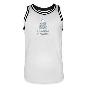 Introverting in Progress – For quiet hours - Men's Basketball Jersey - white/black - Front - AI Model Male 185 dark (185cm)