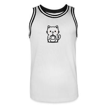Cute Cat with Coffee Design - Men's Basketball Jersey - white/black - Front - AI Model Male 185 dark (185cm)