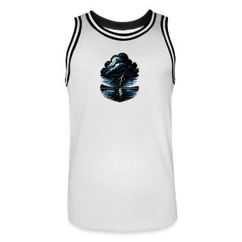 Tempête sur le lac - Maillot de basket Homme - blanc/noir - Devant - AI Model Male 185 dark (185cm)