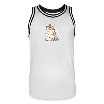 Cute unicorn kawaii style sitting and smiling - Men's Basketball Jersey - white/black - Front - AI Model Male 185 dark (185cm)